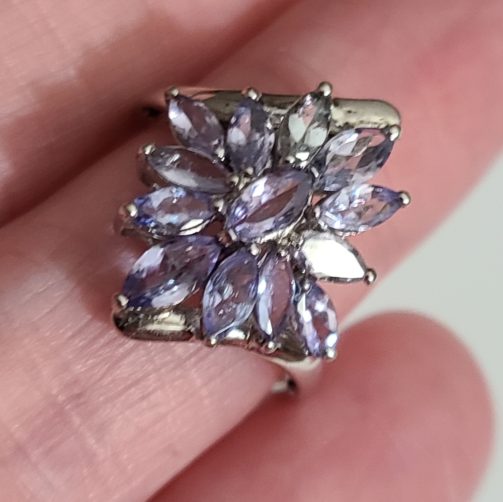 925 tourmaline stauer sterling silver cluster ring lavender purple sz 6 estate - Picture 4 of 16